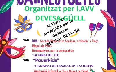 APLACEM LA FESTA DEL CARNESTOLTES PEL DISSABTE 24 DE FEBRER PER RISC DE PLUJA